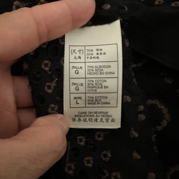 Max & Studio Crew Neck Blouse Slouchy Short Sleeve Ruffle Embroidered Eyelet Min - Picture 10 of 11